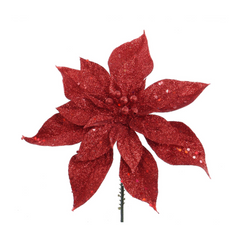Glitter Poinsettia Pick - 8.5" Diameter 2024 Christmas Collection - Larksilk