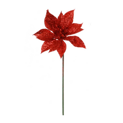 4" Glitter Poinsettia Pick 2024 Christmas Collection - Larksilk