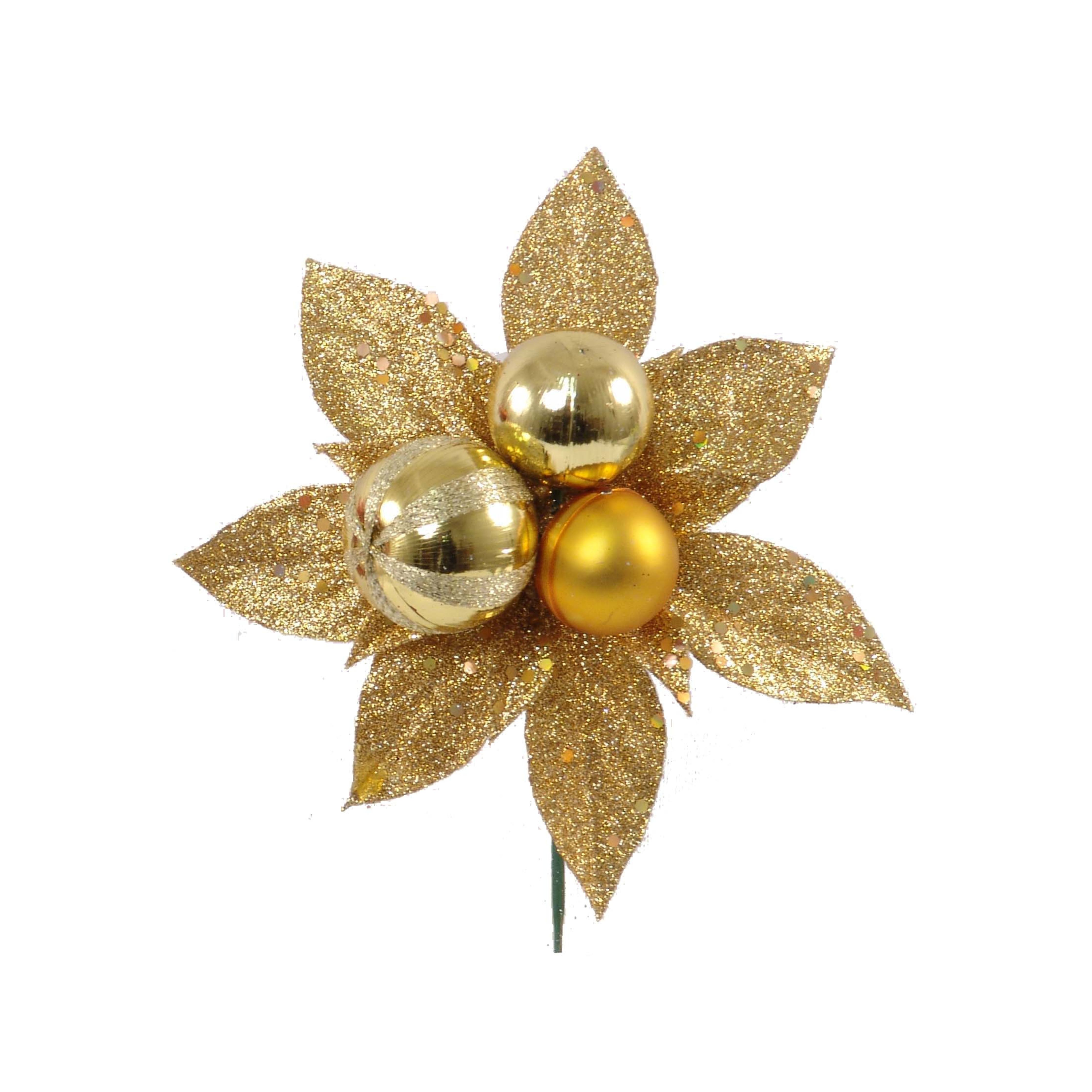 Glitter Poinsettia Pick with 3 Balls 2024 Christmas Collection - Larksilk