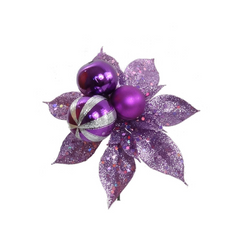 Glitter Poinsettia Pick with 3 Balls 2024 Christmas Collection - Larksilk