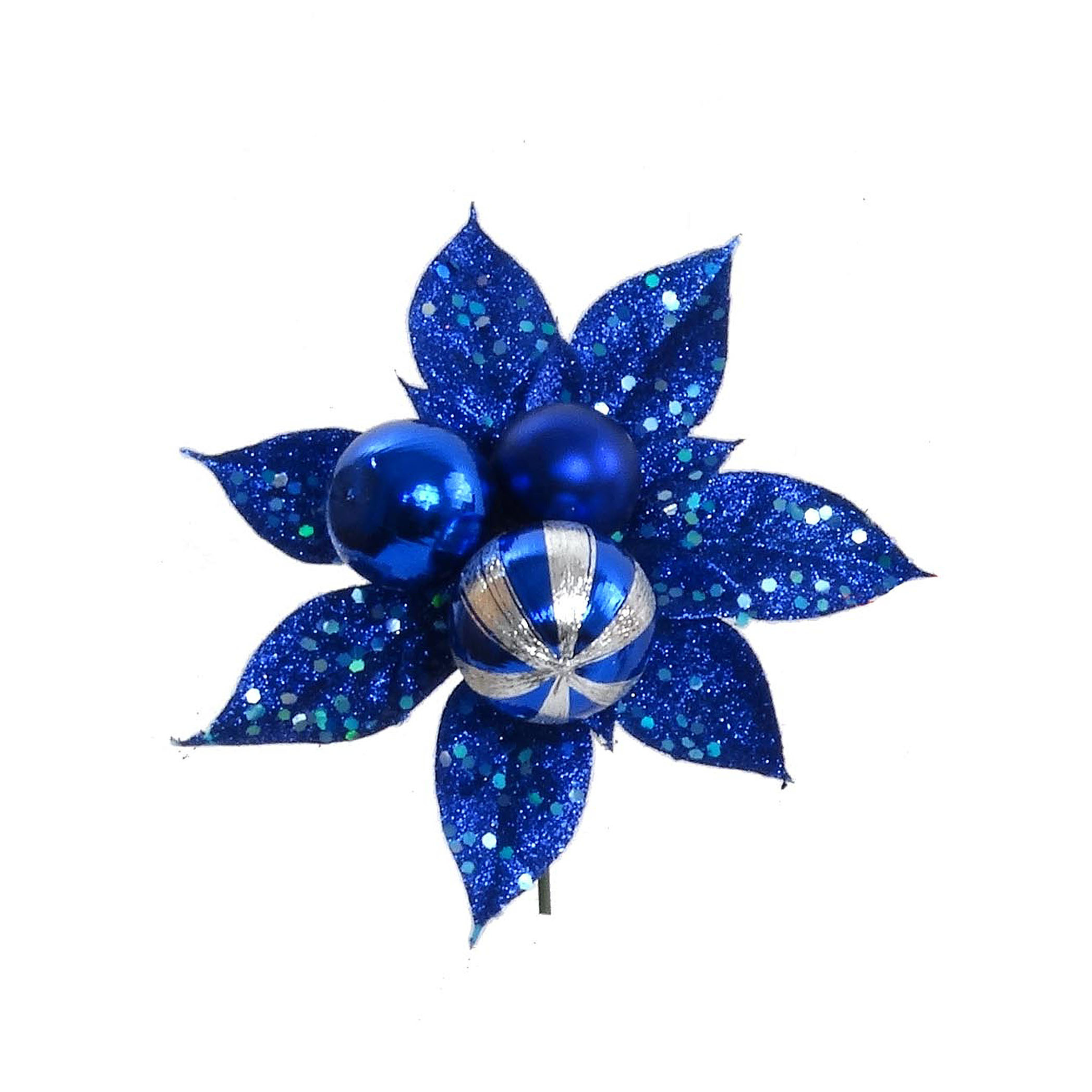 Glitter Poinsettia Pick with 3 Balls 2024 Christmas Collection - Larksilk
