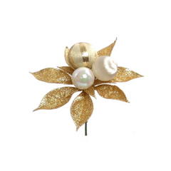 Glitter Poinsettia Pick with 3 Balls 2024 Christmas Collection - Larksilk