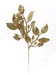 12" Glitter Salal Leaf Spray - Larksilk