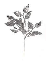 12" Glitter Salal Leaf Spray - Larksilk