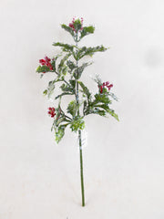 16" Iced Holly Berry Spray – Frosted Holiday Greenery for Christmas Décor