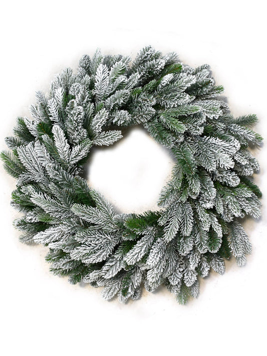 30" LIT FLOCKED GREEN HILL WREATH 2024 Christmas Collection - Larksilk