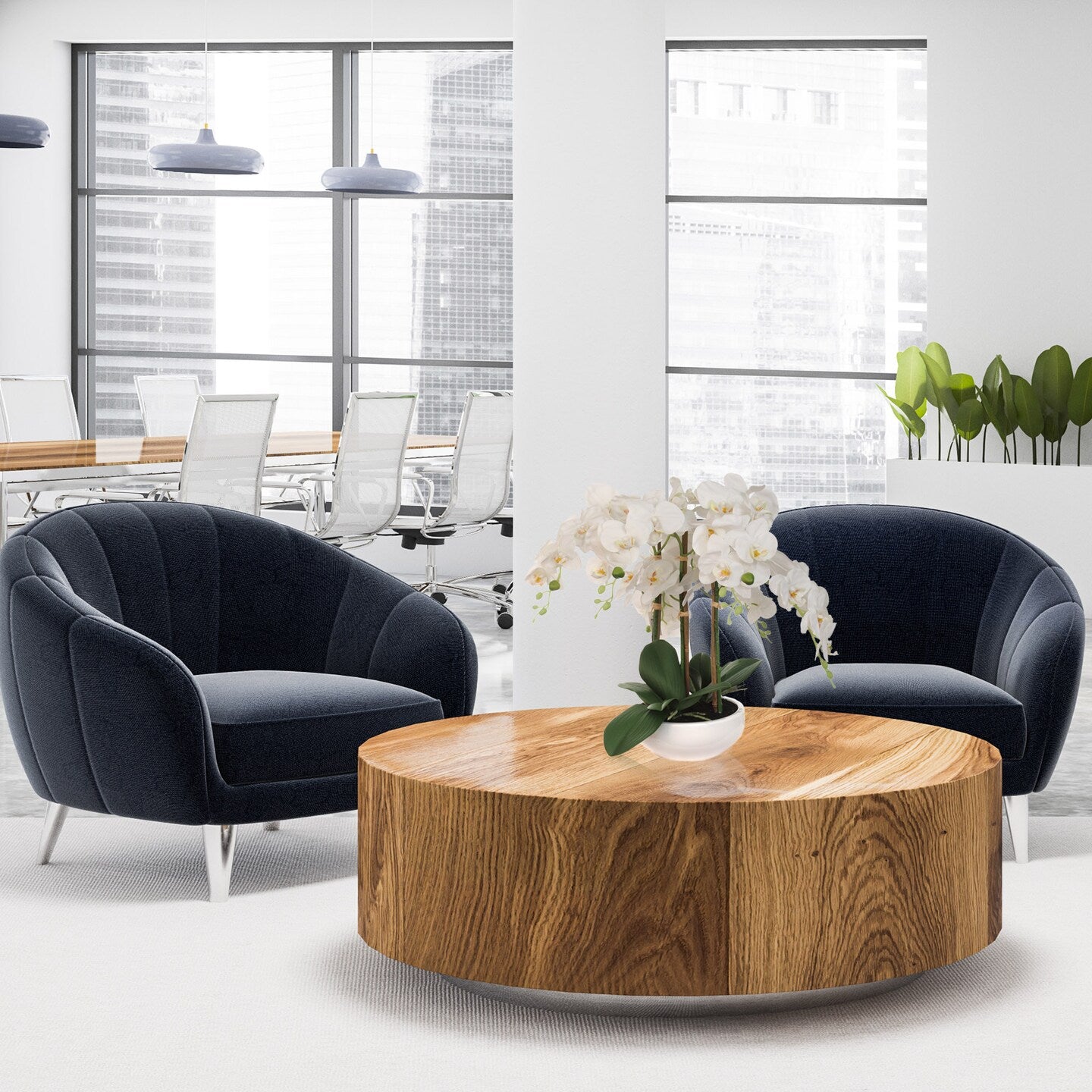 19"x13" White Phalaenopsis Orchid Arrangement in White Bowl - Elegant Faux Floral Display for Home and Office Decor - Larksilk