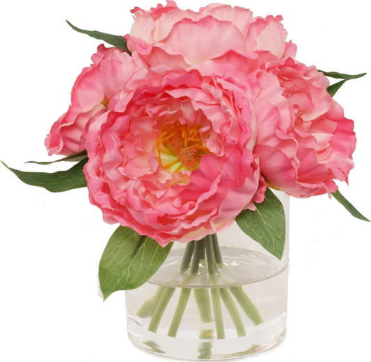 PEONY X7 IN GLASS VASE - Pink
