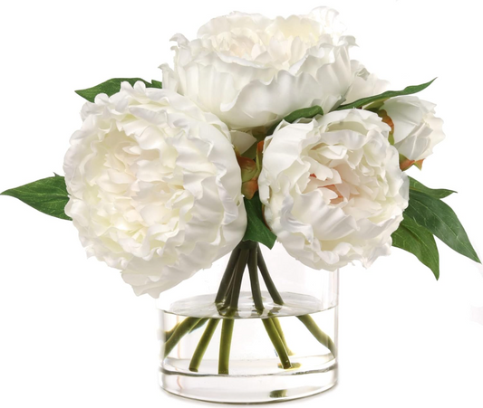 PEONY X7 IN GLASS VASE - White