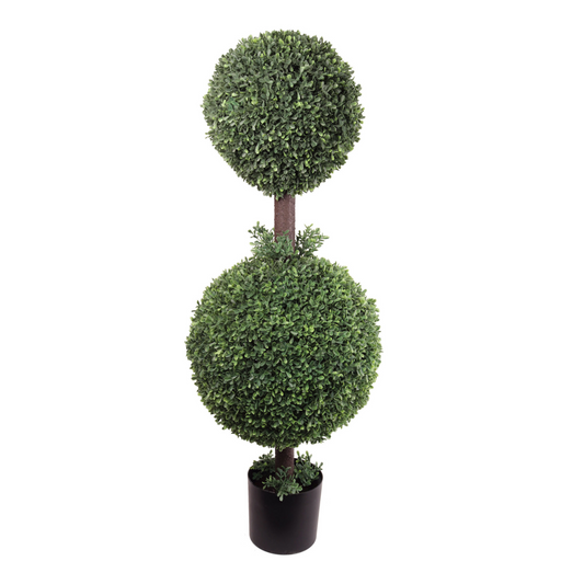 42" Double Boxwood Ball Topiary Tree in Black Pot