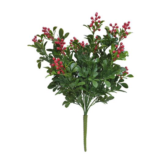16" Boxwood Bush with Red Berries