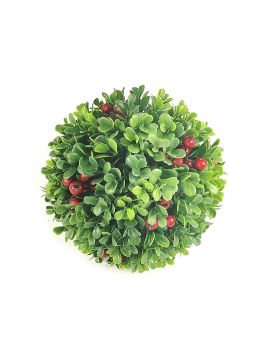 7" Boxwood Ball with Red Berries