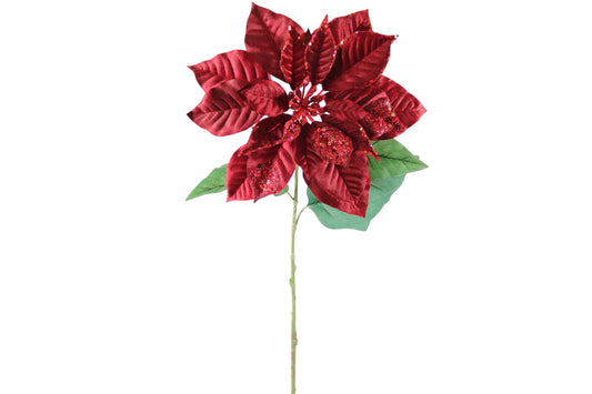 33" Poinsettia Burgundy– Artificial Holiday Décor Flower, Christmas Faux Plant for Home, Wreaths & Centerpieces, Set of 2 - Larksilk