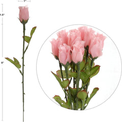 Artificial Pink Rose Bud with 2 Leaves - 2026 Spring Collection