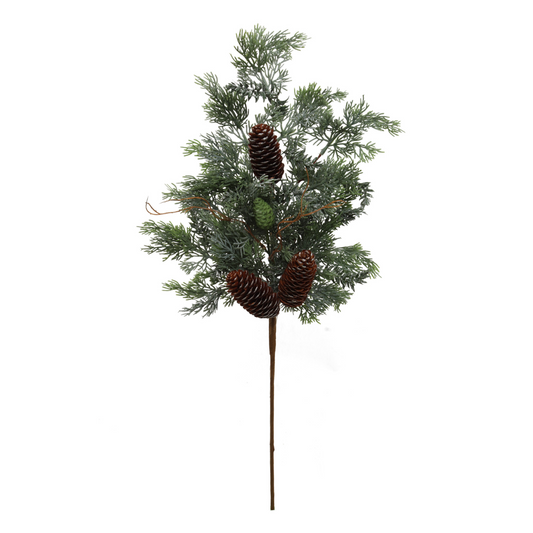 28" Frosted Pine Spray with Pine Cones