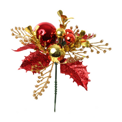 Holly Pick with Boxwood Leaves & Ornament Balls 2024 Christmas Collection - Larksilk