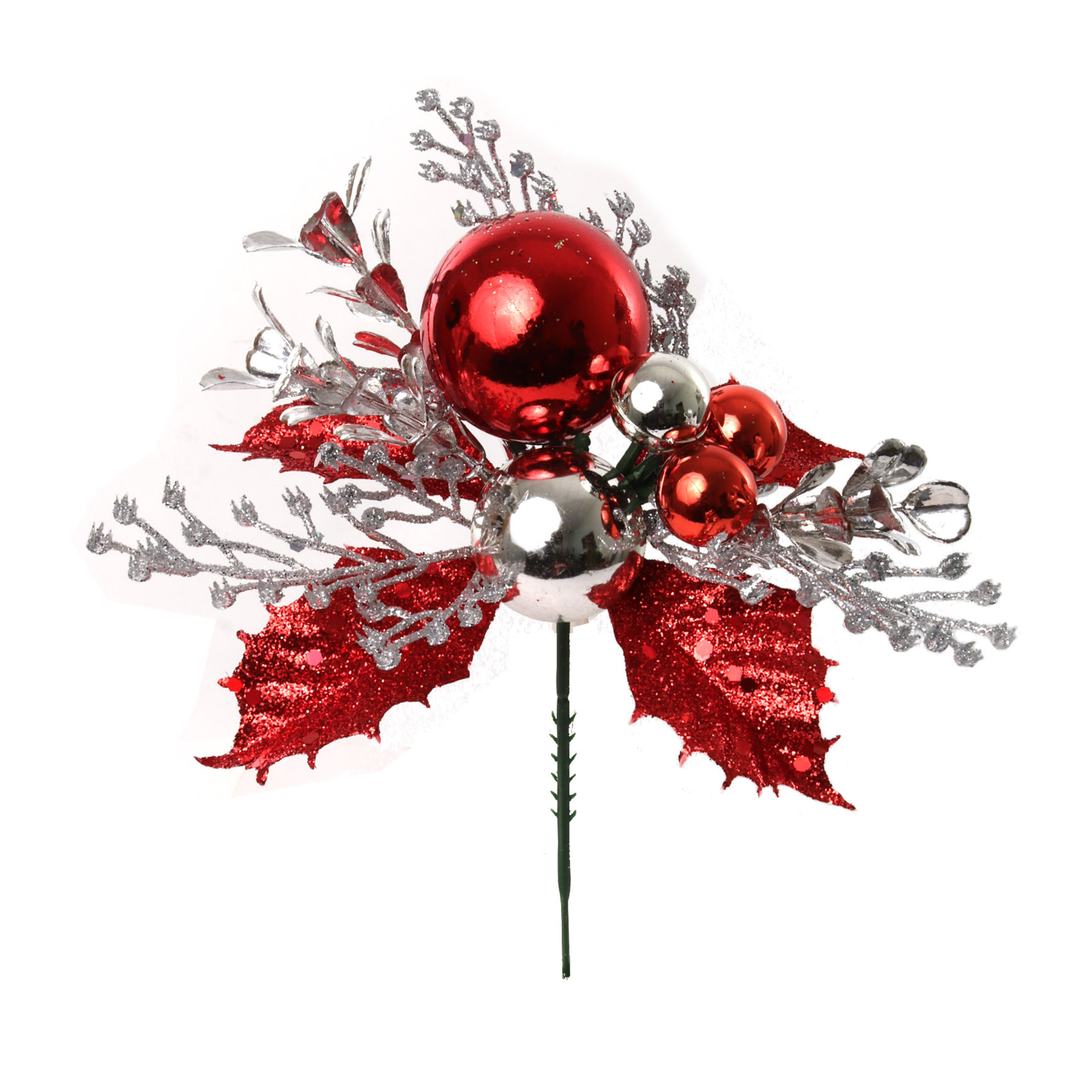 Holly Pick with Boxwood Leaves & Ornament Balls 2024 Christmas Collection - Larksilk