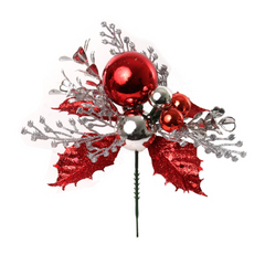 Holly Pick with Boxwood Leaves & Ornament Balls 2024 Christmas Collection - Larksilk