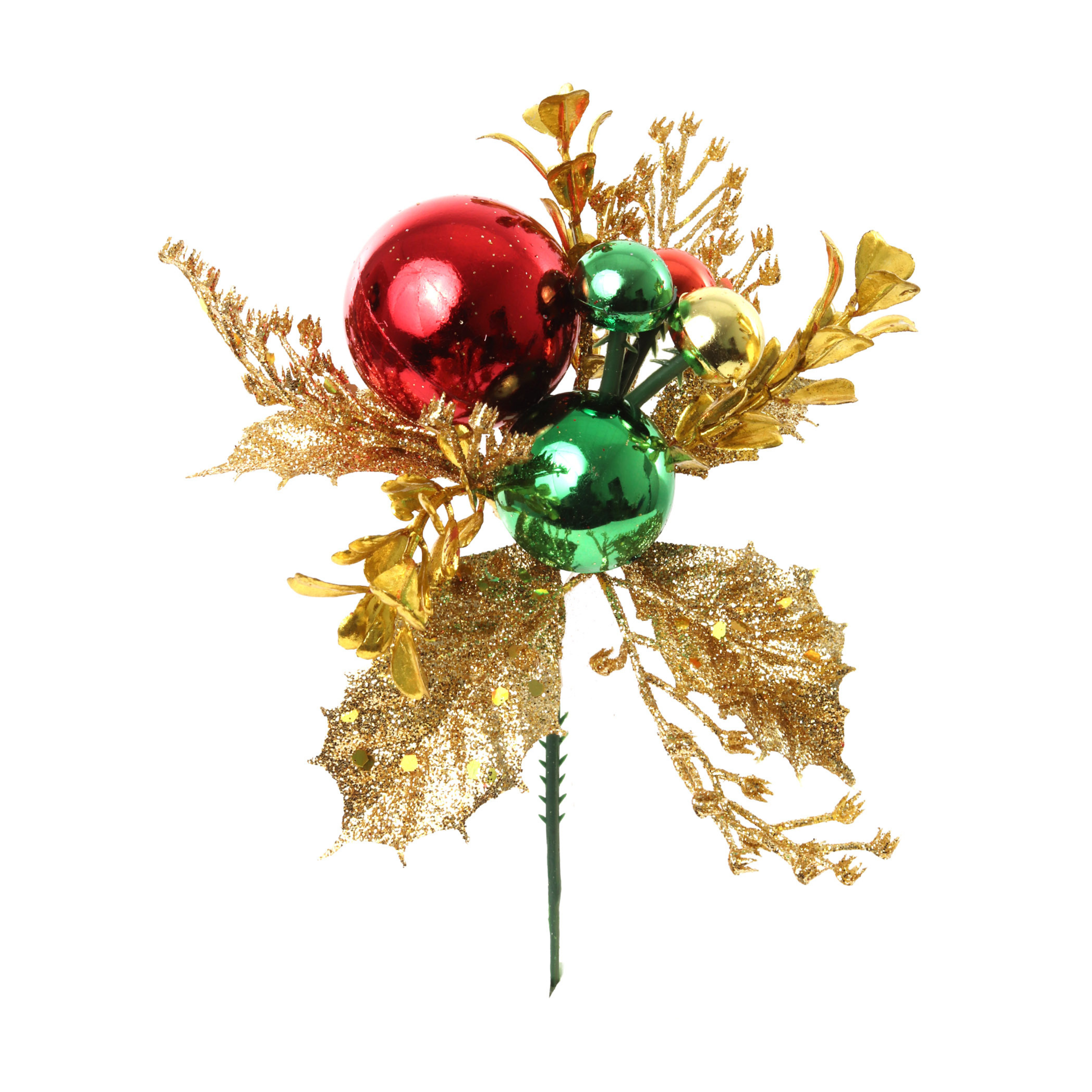 Holly Pick with Boxwood Leaves & Ornament Balls 2024 Christmas Collection - Larksilk