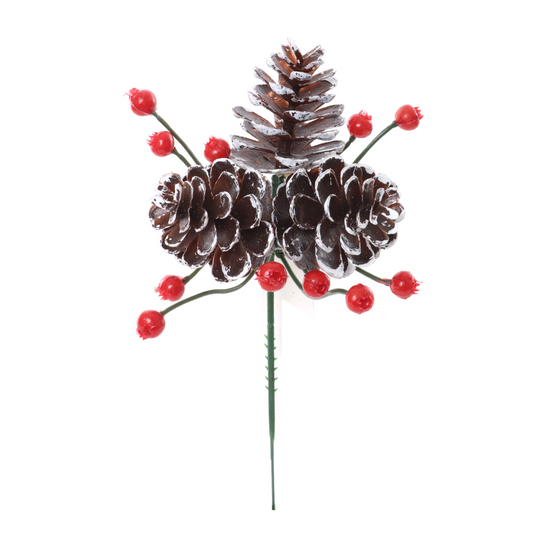 Pine Cone Pick Cluster with Red Berries