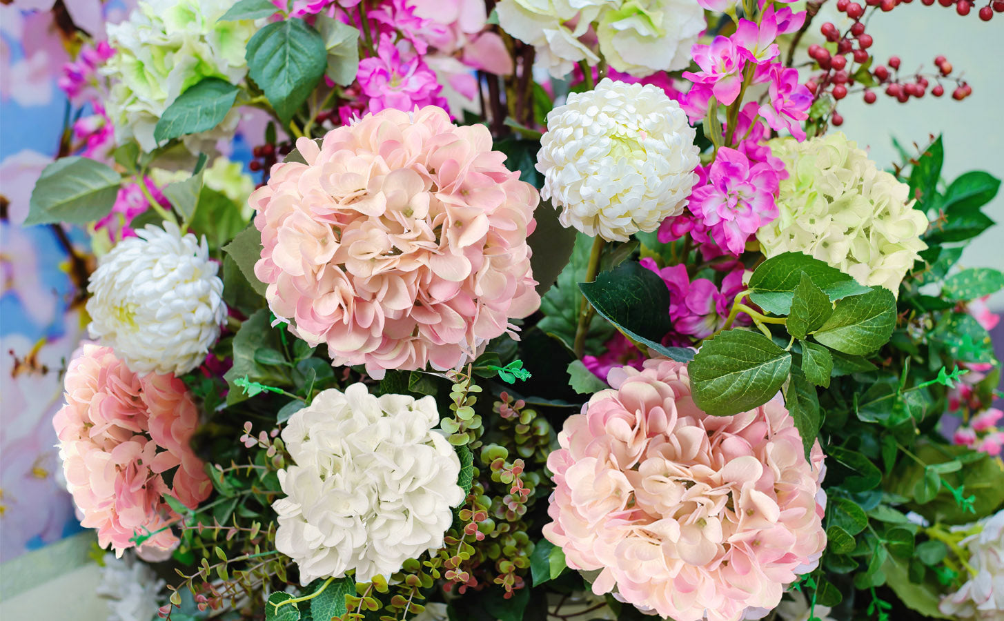 Larksilk artificial hydrangea arrangement