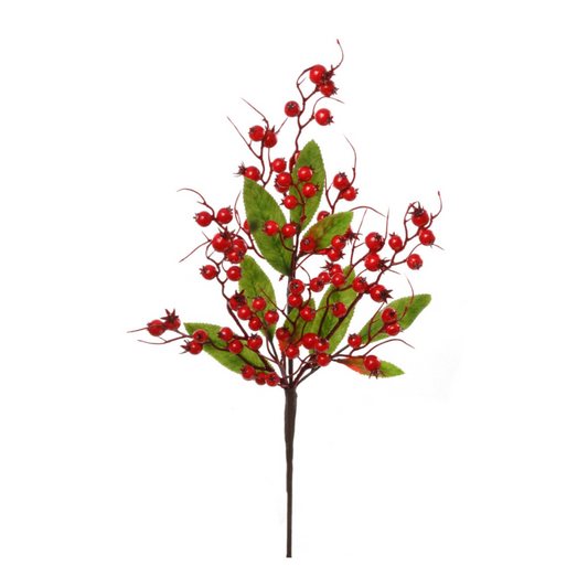 19" Red Berry Spray with Green Leaves