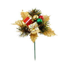 Holly Pine Pick with Gift Box. Drum, & Berries 2024 Christmas Collection - Larksilk