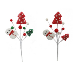Snowman Pick with Berries & Christmas Trees - 9"